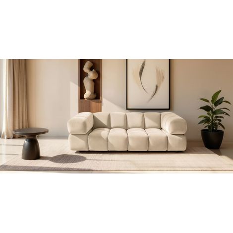Sofa Designersofa BLANCHE 3-Sitzer in Stoff Bluvel Creme