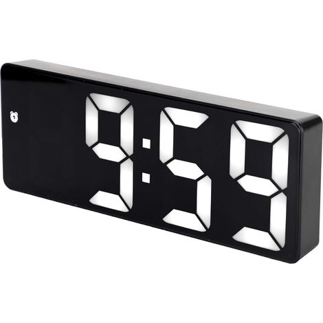 Horloge murale numérique, réveil miroir LED, horloge de table rechargeable USB (lumière rectangulaire noire et blanche) (1/5)