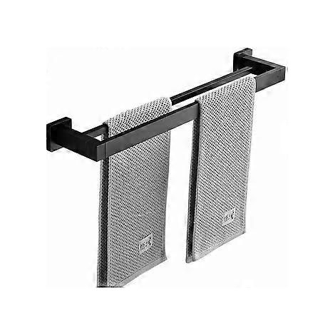 Handtuchhalter – Handtuchstange – Badezimmerregal – 40 cm – Doppelstange – Selbstklebend oder zum Bohren – Aluminium – Schwarz