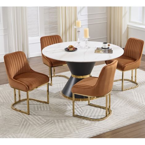 Wahson 4 PZ Sedie da Pranzo in Velluto con Gambe in Metallo, Sedia Imbottita con Schienale Sedia Moderna Design,per Sala da Pranzo/Soggiorno, Marrone