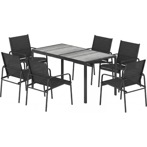 Outsunny Set Pranzo Esterni 6 Persone, Tavolo Legno, Sedie Nero