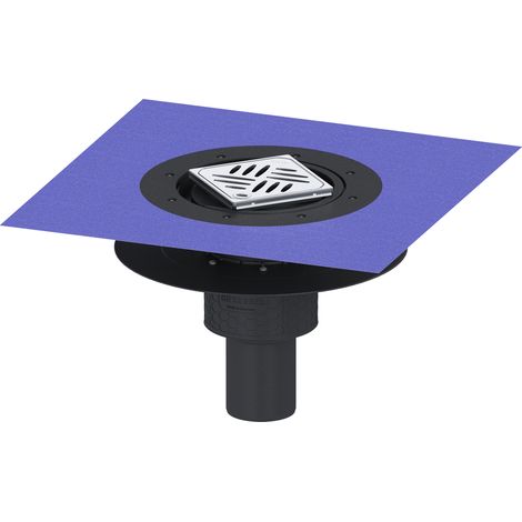 Siphon de sol Ecoguss avec bride adhésive DN 80, vertical, Variofix, grille design