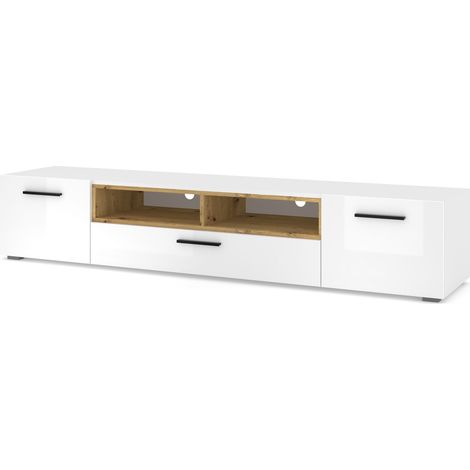 Mueble TV ANETTE K 198 cm blanco brillante / roble artesanal (1/5)