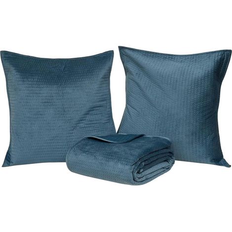 Dessus de Lit & 2 Taies "Lilou" 240x260cm Bleu Égéen
