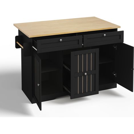 Îlot de cuisine mobile avec plan de travail rabattable, rangements et roulettes freinables 120 × 45 (70) × 92 cm (1/5)