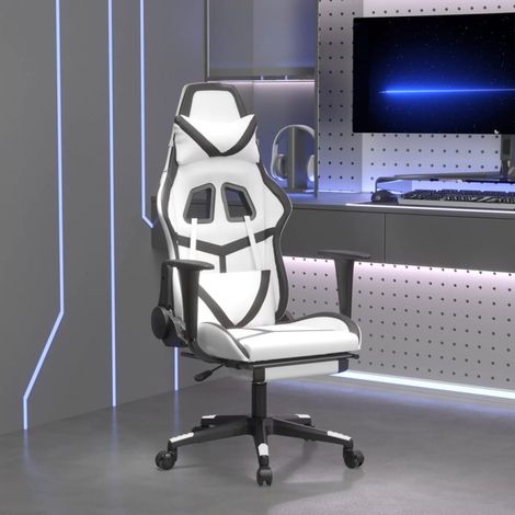 vidaXL Chaise de jeu avec repose-pied Blanc et noir Similicuir (1/5)