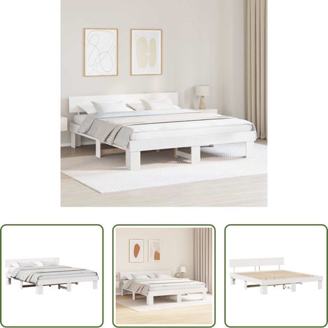Lit blanc - Cadre de lit avec tête de lit Blanc 180 x 200 cm Pin massif (1/5)
