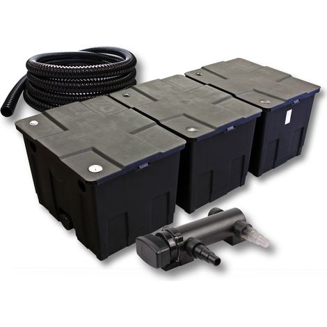 SunSun Kit complet: CBF-350C Filtre de bassin jusqu'à 90000 L Biologique, CUV-318 lampe uv UVC Clarificateur avec 18W, 5m Tuyau 25 mm (1")