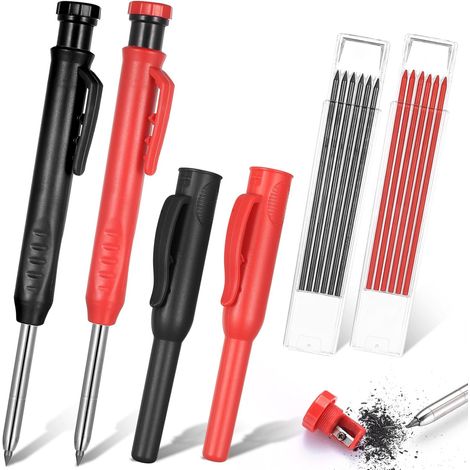2 PcsCrayon de Chantier Professionnel, Crayon Charpentier Traçage avec 12 Mines Recharges de Crayons de Charpentier 2,8mm, Crayons Charpentiers Marqueur à Trou Profond pour Menuiserie Construction (1/5)