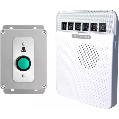 Sonnette 800 mètres sans fil - Bouton haute résistance sur piles & carillon longue distance blanc (PROTECT 800) (1/3)