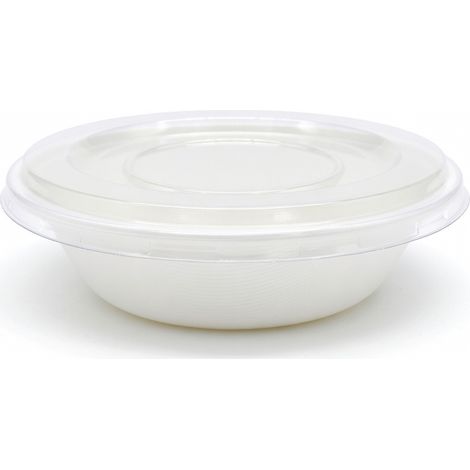 Bol en papier blanc jetable 680 ml, VIP renforcé, couvercle transparent