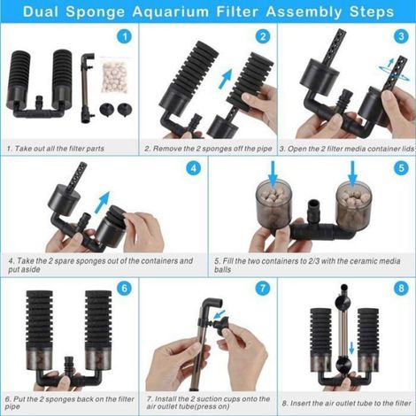 Filtre Aquarium - Double Éponge Immergée - Pour Aquarium 38 L à 151 L - 2 Éponges de Rechange Incluses - 1 Sac de Billes de Céramique (1/5)