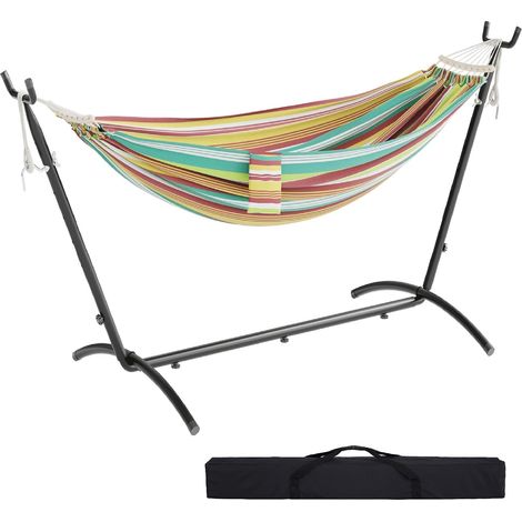 Hamac avec Support, Double Bohème hamac sur Pied Portable avec Cadre Robuste Réglable, Charge Maximale 270kg, Adapté Terrasses Extérieures, Patios Jardins (Vert) (1/5)