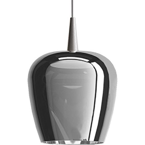 Zafferano Lampada a sospensione Bilia 230V LED 8W in alluminio finitura argento, design a campana in vetro borosilicato soffiato a bocca diametro 18cm