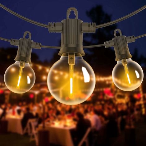 Guirlande lumineuse LED extérieure de 15 m, étanche IP65, avec 25 + 2 ampoules G40, idéale pour l'éclairage de Noël et les mariages en intérieur et extérieur, avec une lumière chaude.