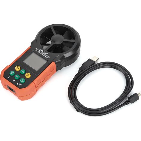 Digitales Anemometer, Windgeschwindigkeitsmesser, tragbares Anemometer mit Temperatur-, Feuchtigkeits- und USB-Schnittstelle zur Messung von Luftvolumen und Windgeschwindigkeit.