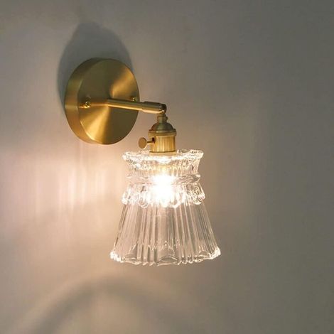 Applique Murale Rétro Industrielle – Laiton Antique, Abat-Jour en Verre Pétale, Interrupteur, Orientable – E27, Ampoule LED 4W Incluse – Pour Salon, Chambre, Cuisine (1/4)