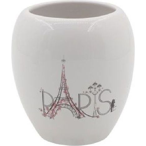 Cleafe - Bicchiere Portaspazzolino Spazzolini Decorato Scritta Paris Accessori Bagno 87036 - (1/2)