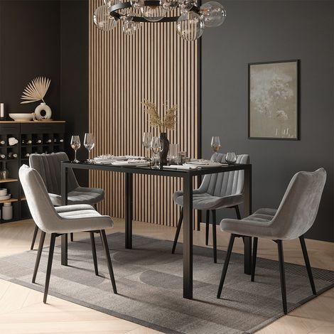 Esstisch Set Grand, Schwarz, 120 x 70 cm mit 4 Stühlen (Grau), Vicco (1/5)