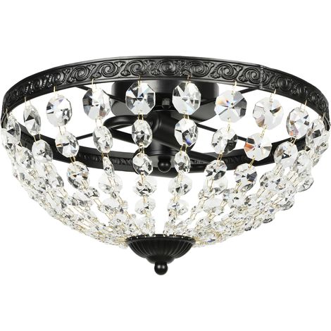 Lampe Vintage Cristal Techno 2 Douilles E14 40W 168 Perles Cristal Noir