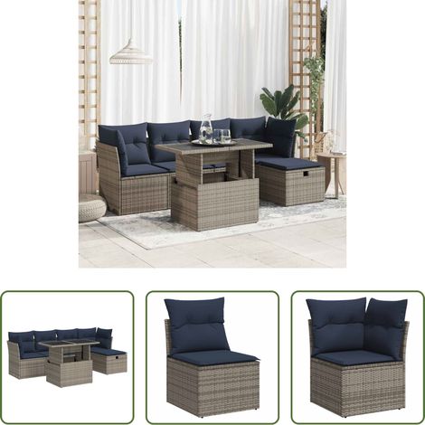 vidaXL Set sofás jardín y cojines 6 pzas ratán sintético acacia gris (1/5)