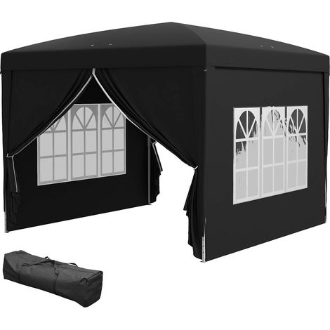 Tonnelle tente de réception barnum pop-up pliant 3 x 3 m 4 parois amovibles + sac de transport noir