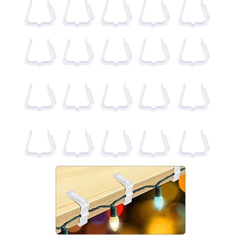 Clips para luces (20 unidades), Clips para luces navideñas, Ganchos, Clips para luces de fiesta, Ganchos de plástico para clips de luces, Blanco (1/5)