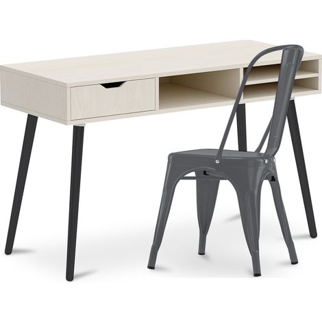 Scrivania in Legno - Stile Scandinavo - Beckett + Sedia da Pranzo - Stylix Grigio scuro