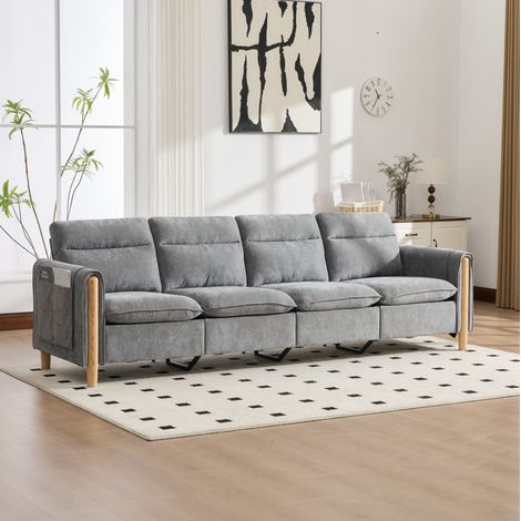 Divano modulare a U 261x77x86 cm, con 2 pouf contenitore, chenille grigio chiaro (1/5)