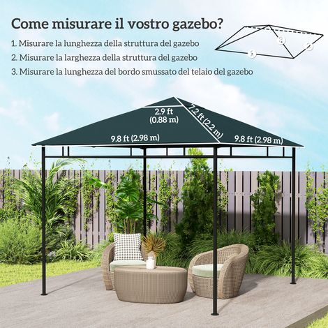 Toiture de remplacement pour pavillon de 3 m x 3 m (polyester gris, avec 8 trous de ventilation) (1/5)