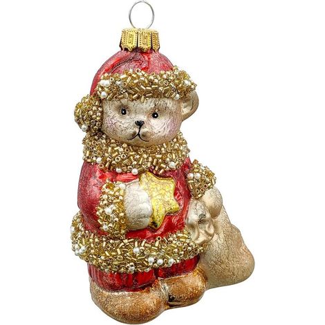 ORSO DA APPENDERE CON STELLA VETRO DECORAZIONE NATALIZIA HUG H11 BIZZOTTO