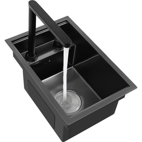 Évier de cuisine en acier inoxydable - Évier invisible pour bar de cuisine et caravane - Évier encastré avec couvercle - Évier simple avec robinet rabattable - 45 x 30 x 23 cm (1/5)