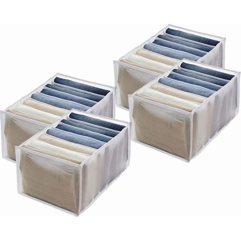 Organizer per guardaroba da 4 pezzi, scatola per armadio con scomparto per jeans, organizer pieghevole per vestiti, bianco (1/4)