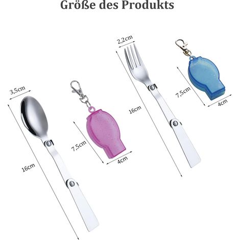 Fourchettes et cuillères pliantes en acier inoxydable 304 avec deux récipients en plastique pour le voyage et le camping (1/4)