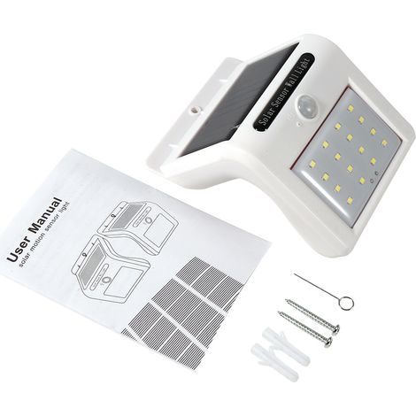 Lampe solaire LED sans fil à détecteur de mouvement PIR, fixation murale pour jardin extérieur (blanche, 16 LED) (1/5)