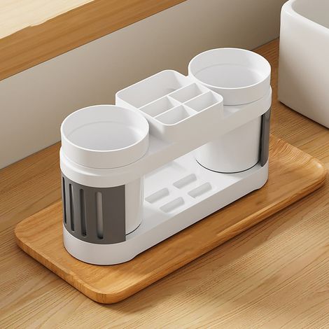 Tasse À Brosse À Dents - Porte-Brosse Et Support Pour Dentifrice En Plastique - Rangement De Salle De Bains Sur Plan De Travail - 1 Pièce (1/5)