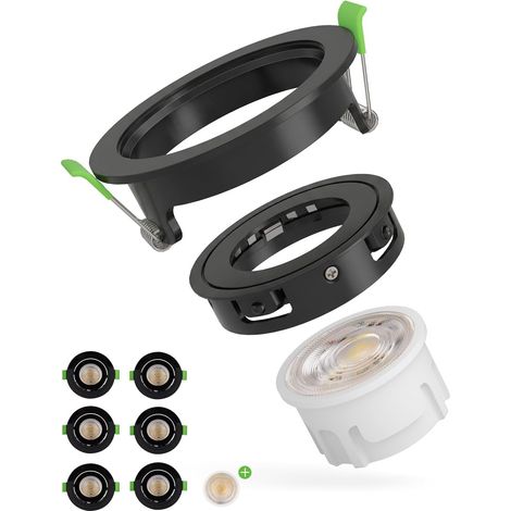 Spot Encastrable Dimmable 6W Démontable Noir, IP44 Orientable Salle de Bain, Trou 72mm - 80mm, Extra Plat, Spots de Plafond Interieur, Blanc Chaud Neutre Froid, Lot de 6 + 1 module (1/5)