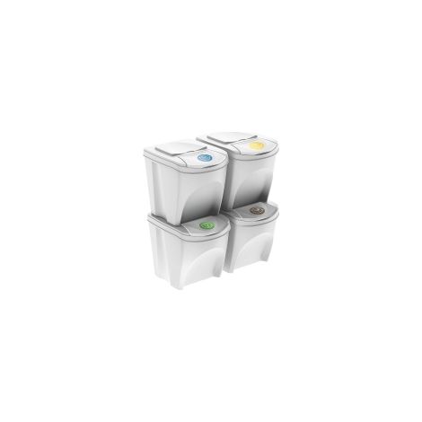WELLHOME Set di 4 pattumiere/cestino per raccolta differenziata, bianco sporco, 4x 25 L