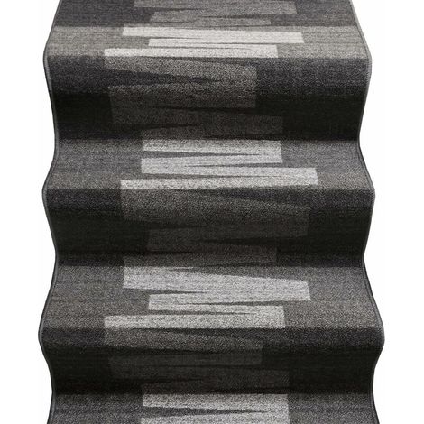 Treppenläufer mit Bordüre, Flur-, Eingangsbereich- und Küchenteppich, Stufen, Grau, Zickzackmuster – 67 x 450 cm