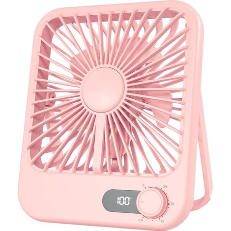 Ventilateur de bureau compact à 100 vitesses - Affichage numérique - Rechargeable - Idéal pour la chambre, le bureau, les croisières et l'extérieur - Rose (1/5)