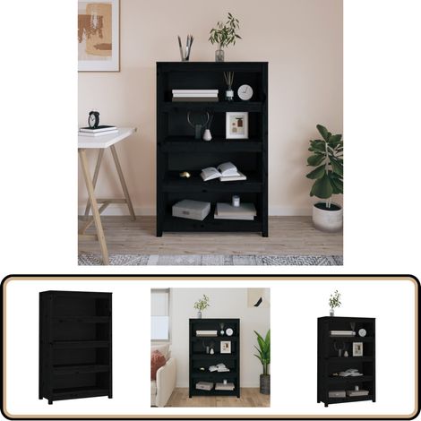 Bibliothèque Noir 80x35x126 cm Bois de pin massif - Bibliothèque - Meuble De Rangement - Étagère - Armoire À Livres - Bibliothèque En Bois (1/5)