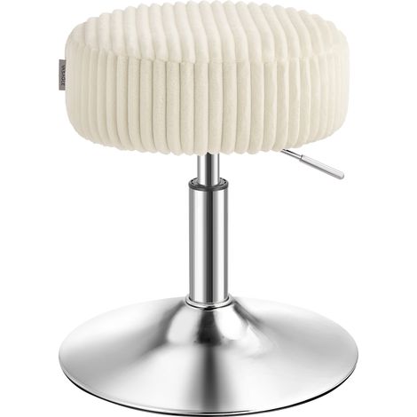 Vasagle – Tabouret de maquillage réglable en hauteur – Pivotant 360° – Velours côtelé doux – Assise épaisse 14 cm – Base stable 38,5 cm – Blanc crème