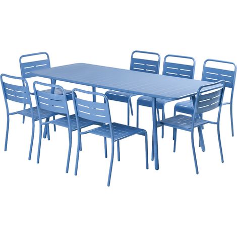 Mesa de jardín de 200 cm y 8 sillas azules BERGAME (1/5)
