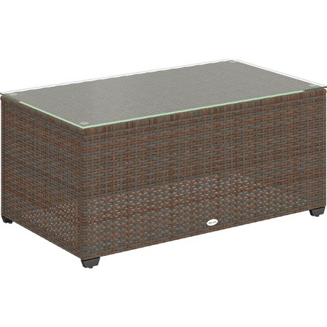 90 x 50cm Glass-Top Rattan Side Table - Brown