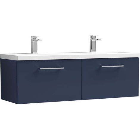 Nuie Arno Wall Hung 2-Drawer Vanity Unit with Double Ceramic Basin 1200mm Wide - Midnight Blue (1/5)