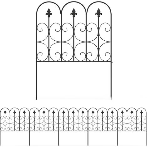 Outsunny Decorative Garden Fencing, 83cm (H) x 3m (L) 5PCs Outdoor Picket Fence Panels, Rustproof Metal Wire Landscape Flower Bed Border Edging Animal Barrier, Black