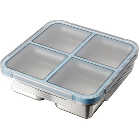 Fiambrera bento de acero inoxidable，4 compartimentos，Caja para aperitivos con separadores，Fiambrera para adultos y niños，Ideal para la escuela (1/5)