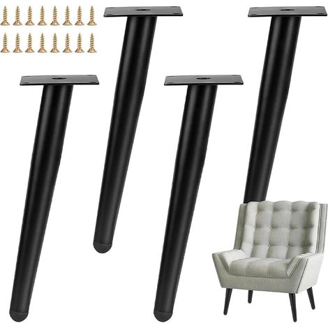 Juego de 4 patas angulares para mesa, 40 cm - Patas de metal para muebles - Patas con cono antideslizante - Para mesas, sofás, soportes de TV, sillas y armarios - Patas de repuesto estables (1/5)