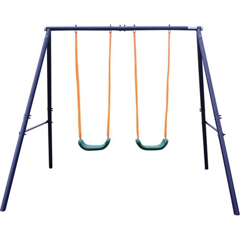 CHICFURN Altalena doppia per bambini 3-8 anni 259,08 x 187,96 x 180,34 cm acciaio blu verde (1/5)