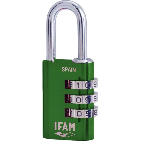 IFAM - Lucchetto a Combinazione Col Combi, 30 mm, Colore Verde, Massima Sicurezza, Ideale per Valigie e Armadietti della Palestra o della Scuola, con Chiave e Più di 1.000 Combinazioni, Leggero (1/4)
